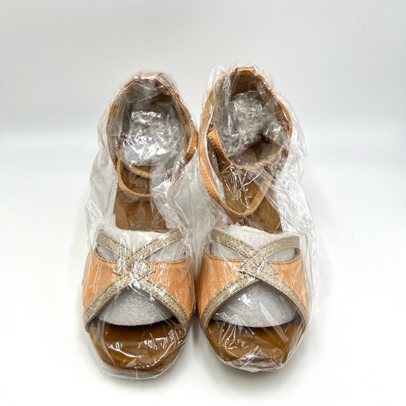 TTDanceWear Womens Brown Copper Satin Glitter Ballroom Dance Heels Shoes 9.5 NEW - Picture 4 of 16